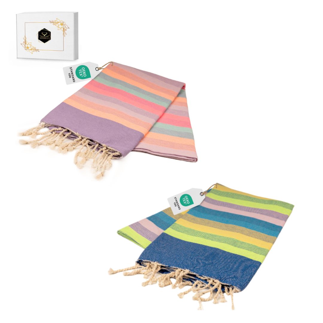 Doppelpack Hamamtuch 100 x 200 cm I dunkelblau gestreift / lila gestreift