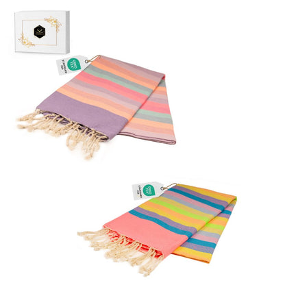 Doppelpack Hamamtuch 100 x 200 cm I pink gestreift / lila gestreift