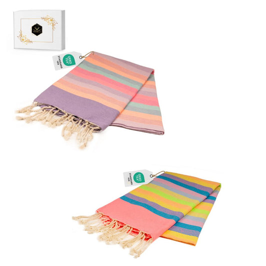 Doppelpack Hamamtuch 100 x 200 cm I pink gestreift / lila gestreift