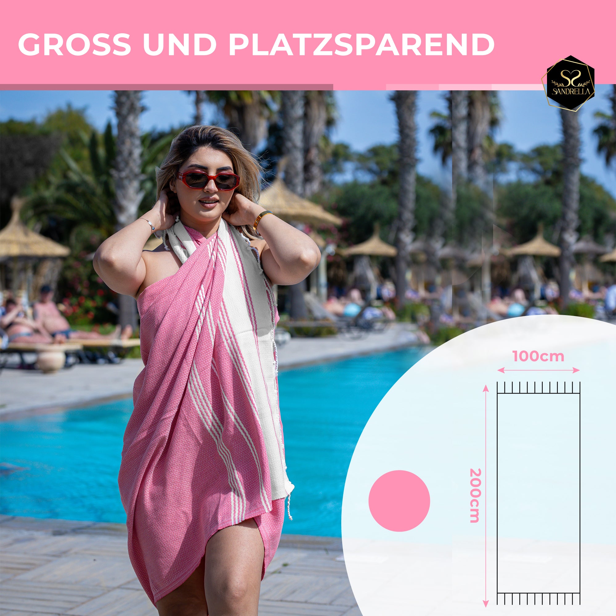 Doppelpack Hamamtuch 100 x 200 cm I blau & rosa