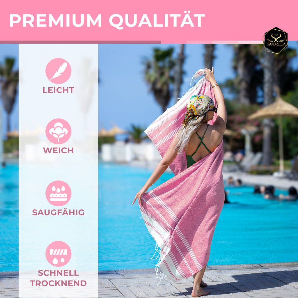 Doppelpack Hamamtuch 100 x 200 cm I altrosa & rosa