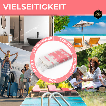 Doppelpack Hamamtuch 100 x 200 cm I rot & altrosa