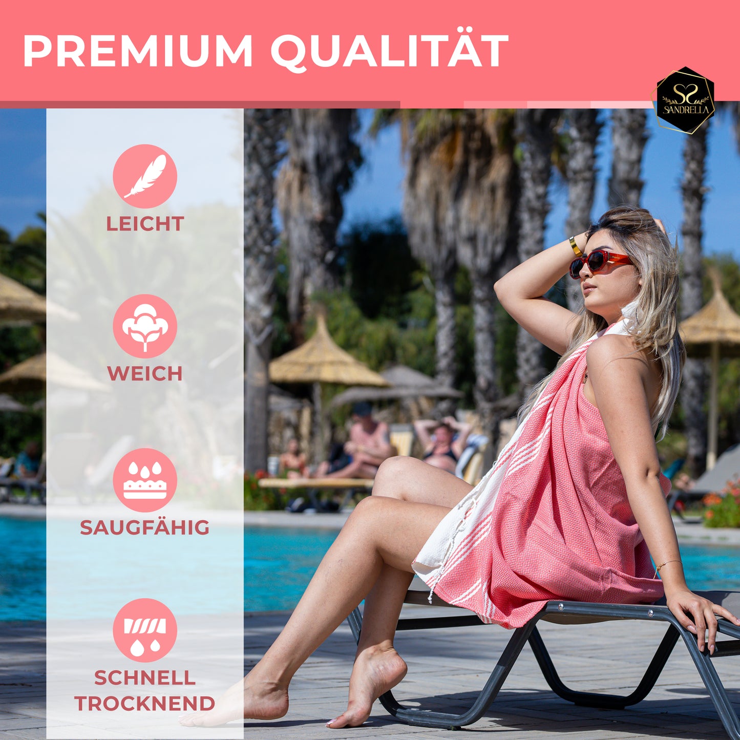 Doppelpack Hamamtuch 100 x 200 cm I rot & altrosa