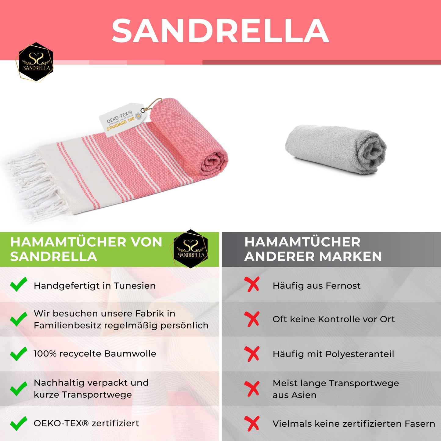 Doppelpack Hamamtuch 100 x 200 cm I rot