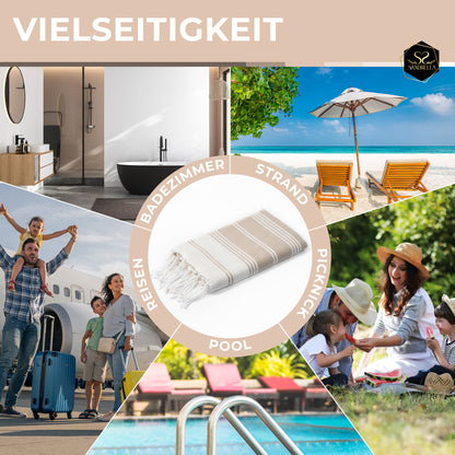 Doppelpack Hamamtuch 100 x 200 cm I beige & blau