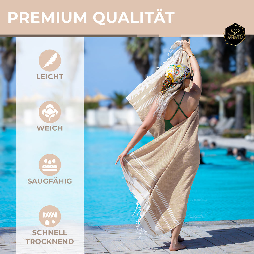 Doppelpack Hamamtuch 100 x 200 cm I 2x beige