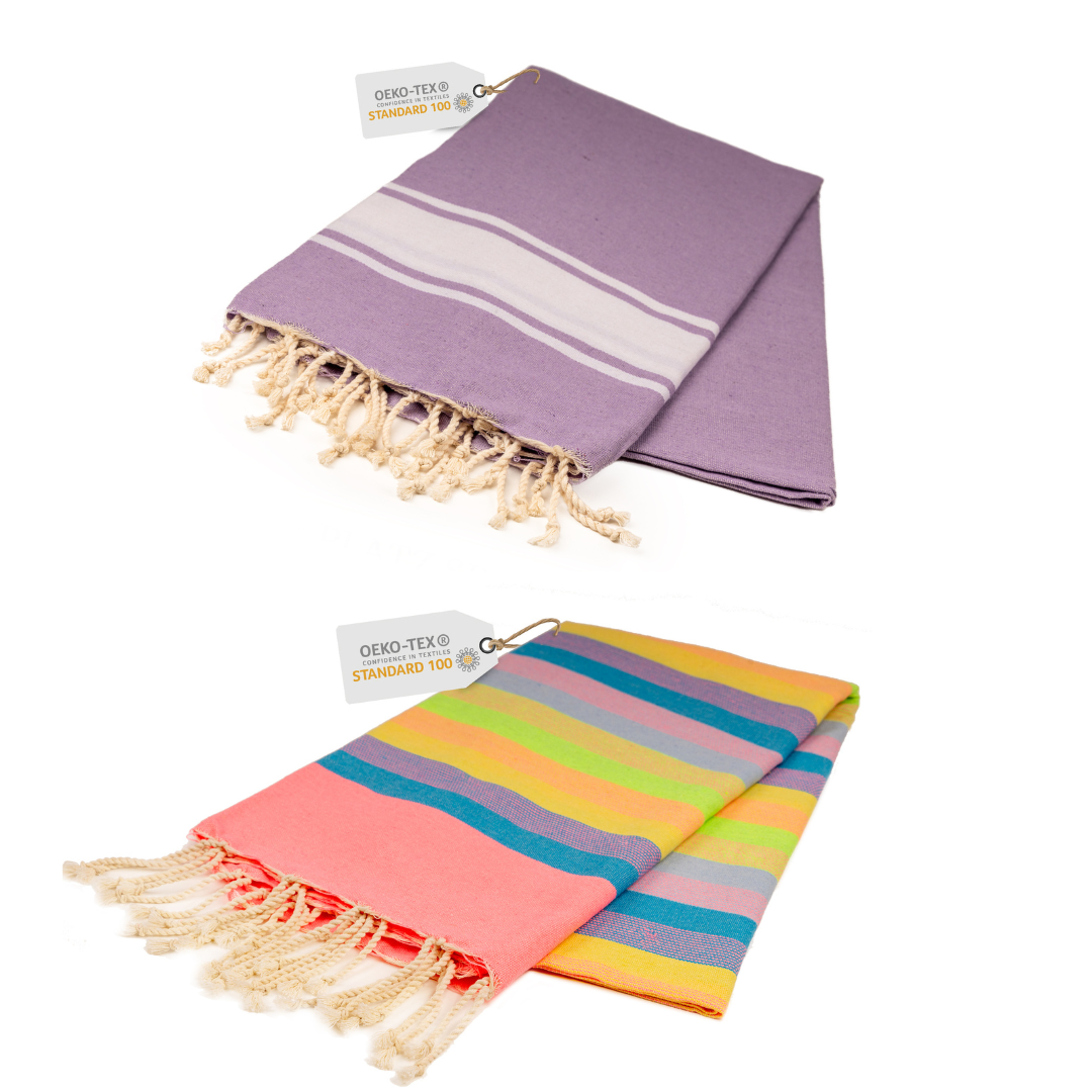 Doppelpack Hamamtuch 90 x 170 cm I lila / pink gestreift
