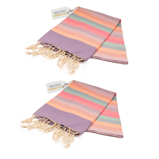 Doppelpack Hamamtuch 100 x 200 cm I lila gestreift