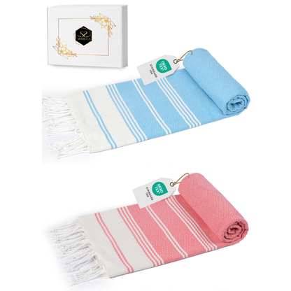 Doppelpack Hamamtuch 100 x 200 cm I blau & rot