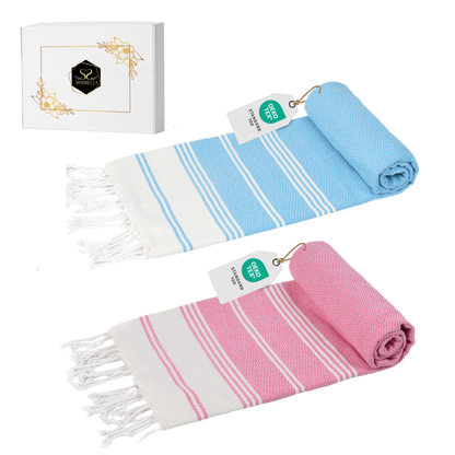 Doppelpack Hamamtuch 100 x 200 cm I blau & rosa