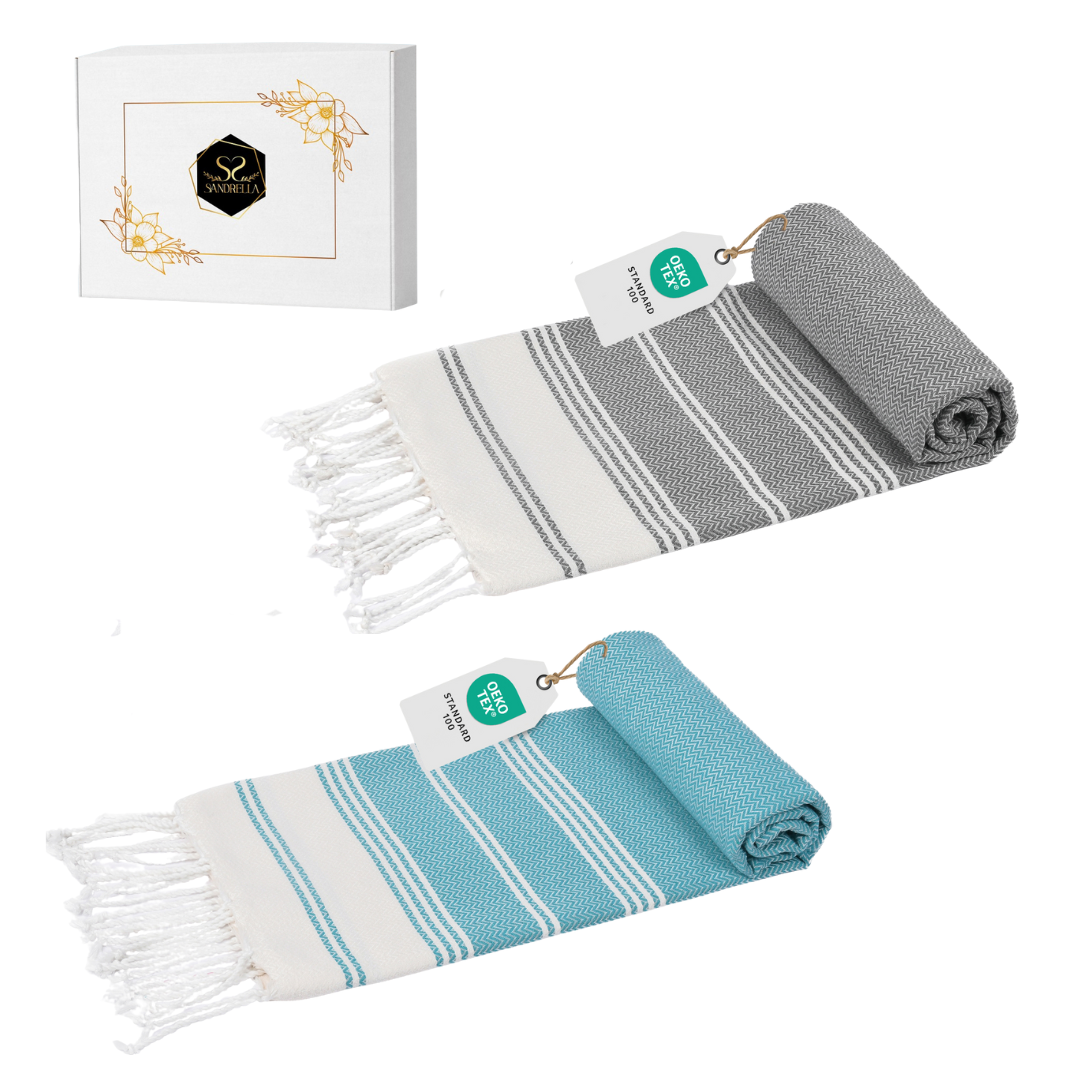 Doppelpack Hamamtuch 100 x 200 cm I blaugrün & grau