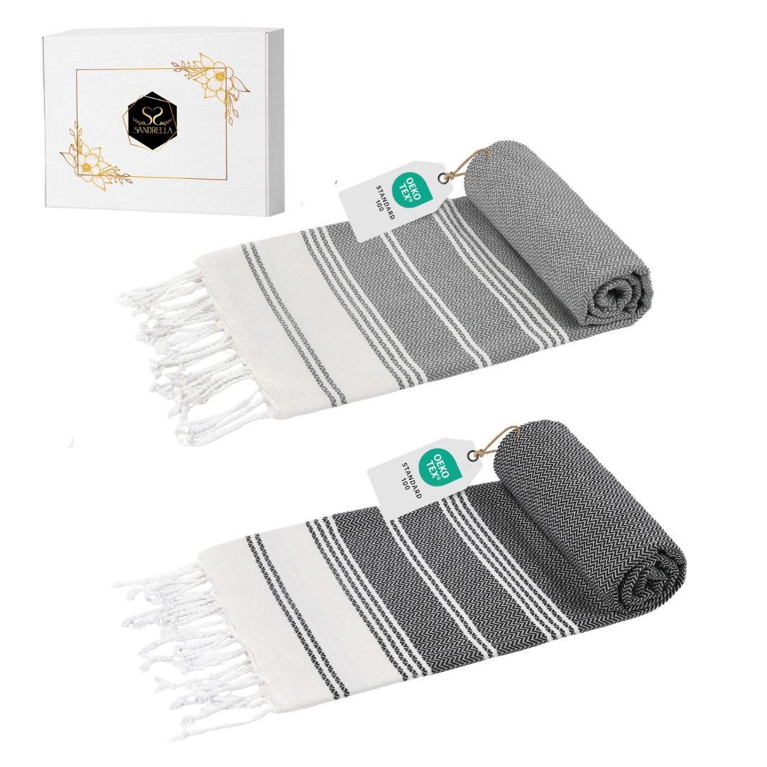 Doppelpack Hamamtuch 100 x 200 cm I dunkelgrau & grau
