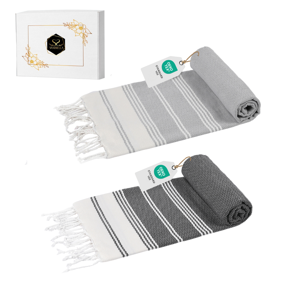 Doppelpack Hamamtuch 100 x 200 cm I dunkelgrau & hellgrau
