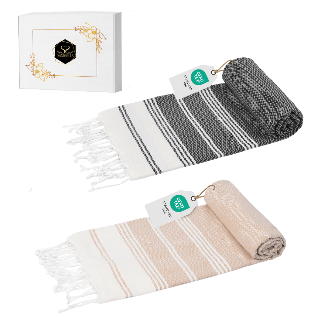 Doppelpack Hamamtuch 100 x 200 cm I beige & dunkelgrau