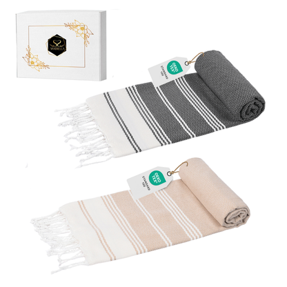 Doppelpack Hamamtuch 100 x 200 cm I beige & dunkelgrau