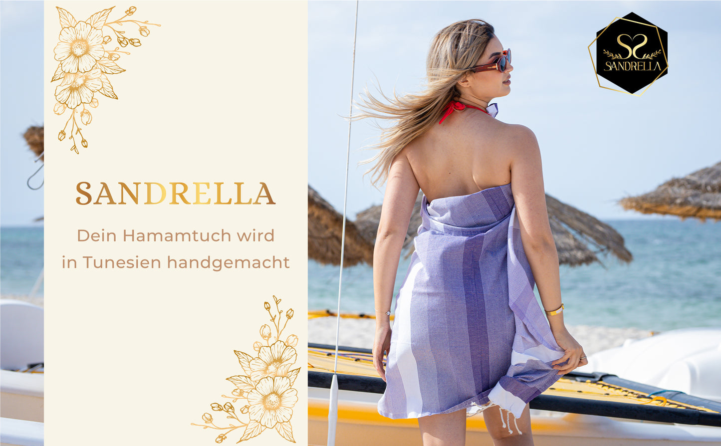 Sandrella Hamamtuch Sauna Damen & Herren groß 170x270 Baumwolle Strandtuch Decke Pestemal