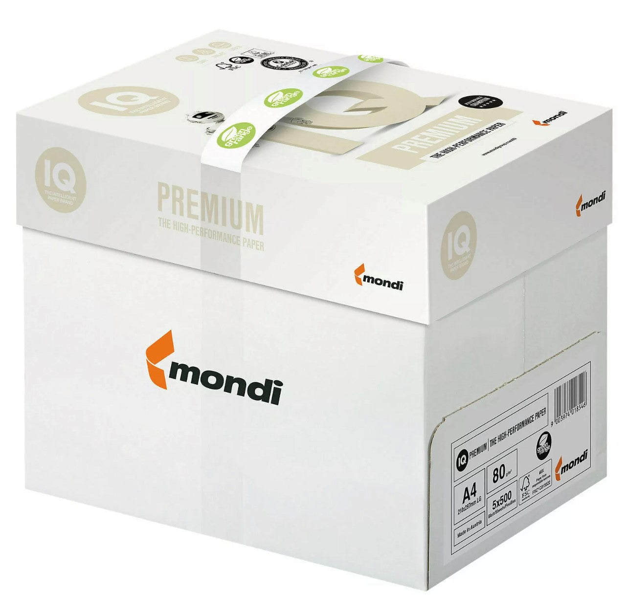 2500 Blatt Kopier-/ Druckerpapier 80 g/m² Mondi IQ Premium DIN A4 Markenpapier